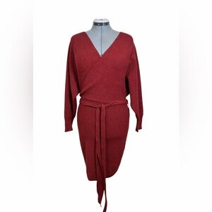 CHERFLY Burgundy Knit Wrap Sweater Dress – Size L (US 12–14)